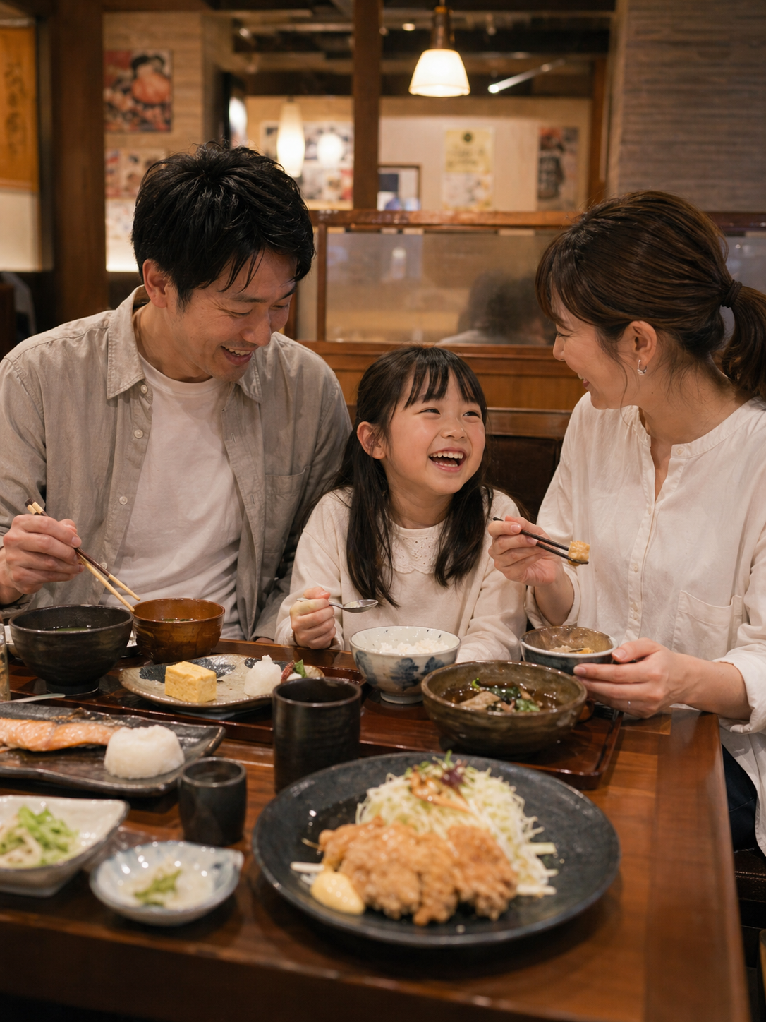 和食店で食事を楽しむご家族のひととき